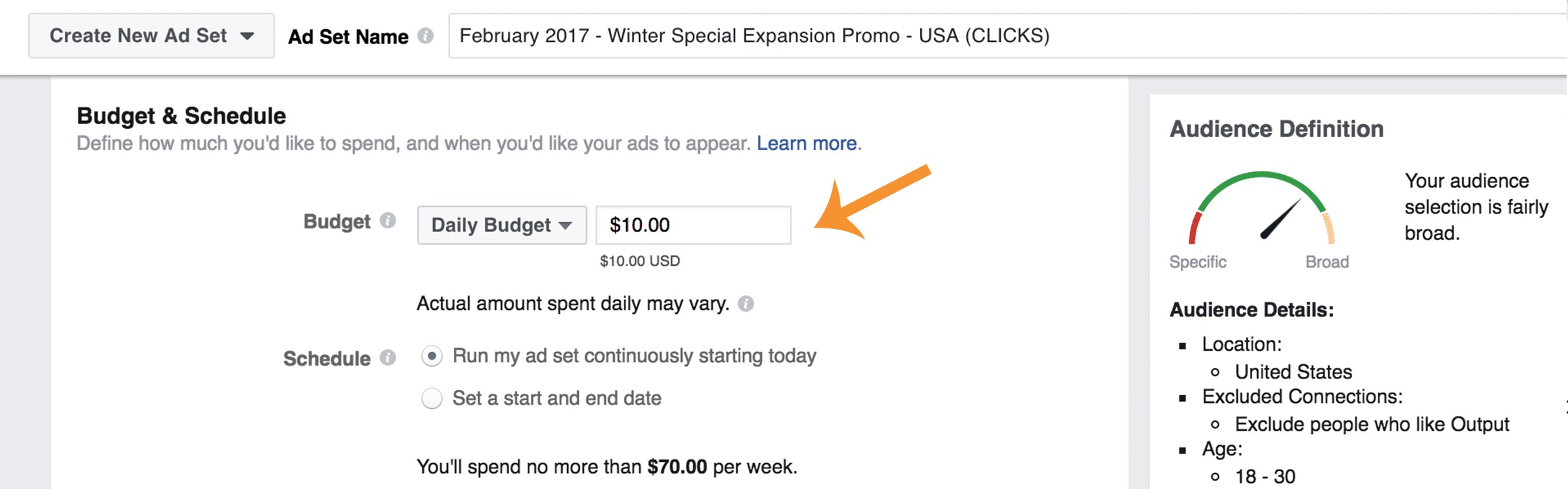 Picking a budget on Facebook Ads